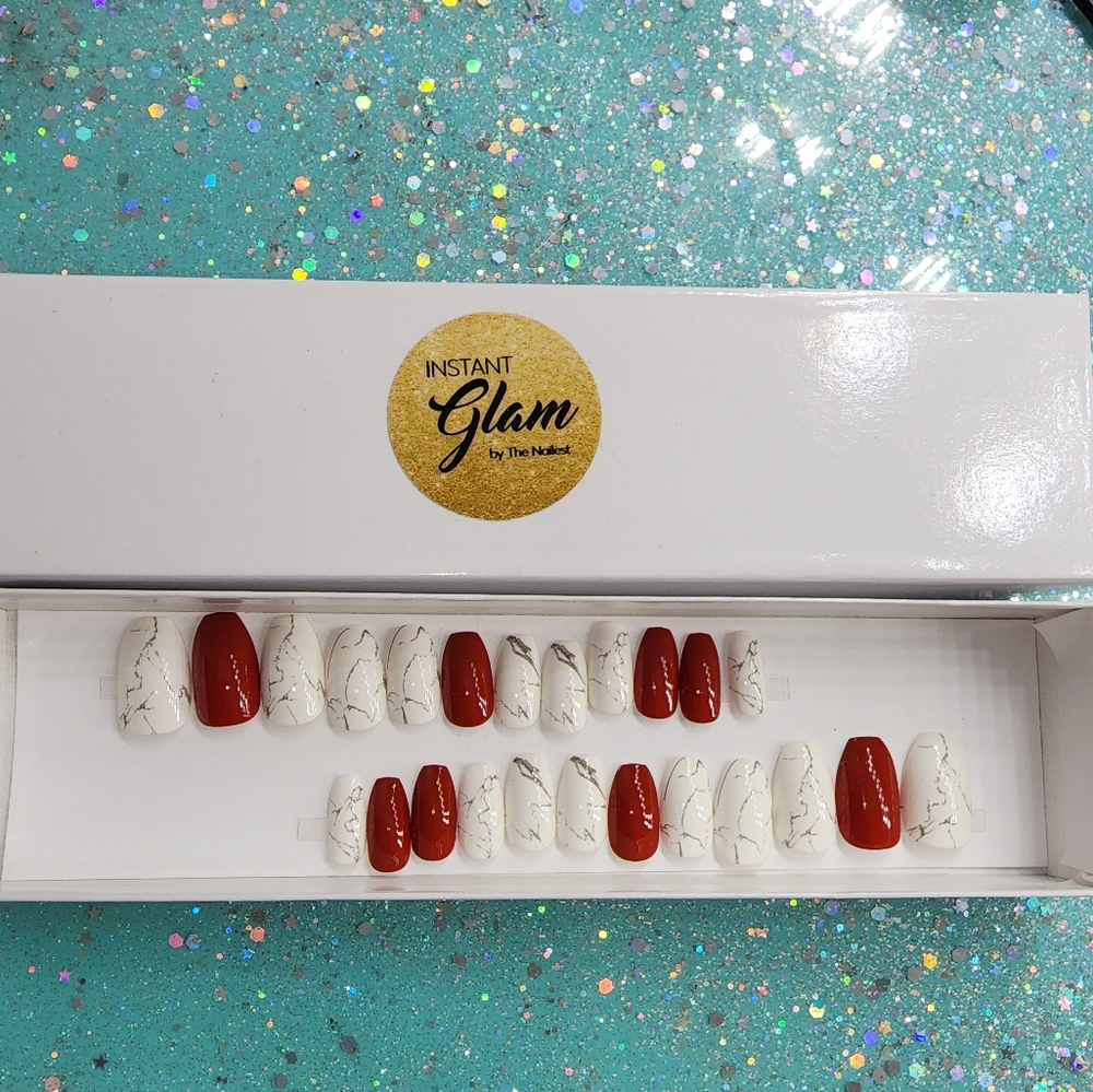The Nailest Red and Marble Nails